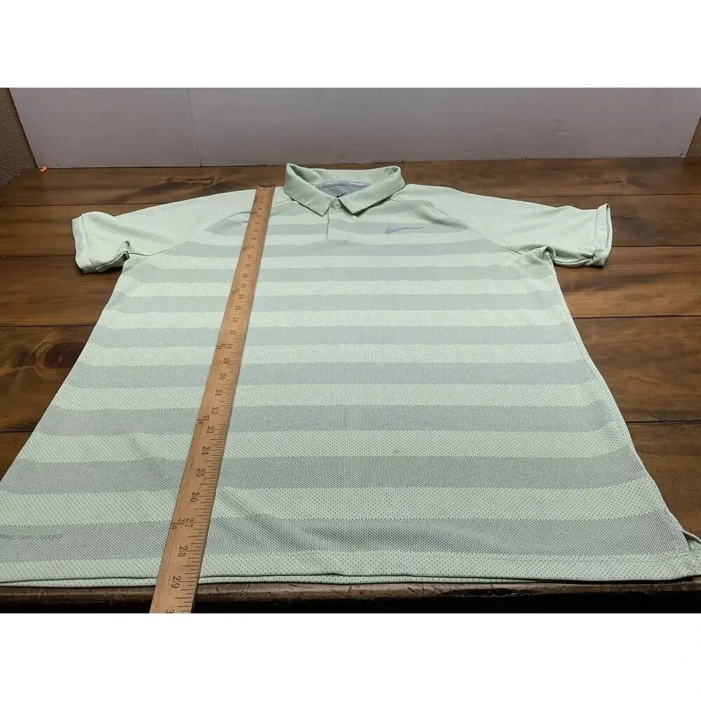 Nike Golf Zonal Cooling Men's Large Green Striped Short Sleeve Golf Polo Shirt - Picture 8 of 12